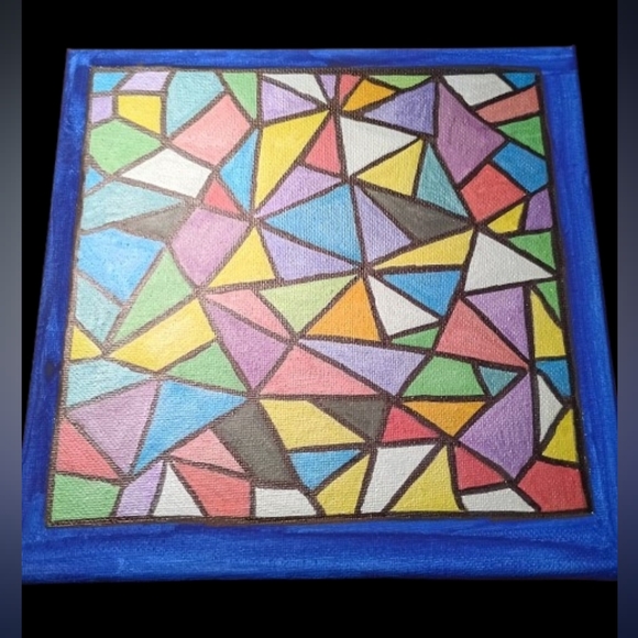 Handpainted Set Of 2 Colorful Geometric Art Canvas Set Wall Decor Signed 8x8" - Picture 2 of 6